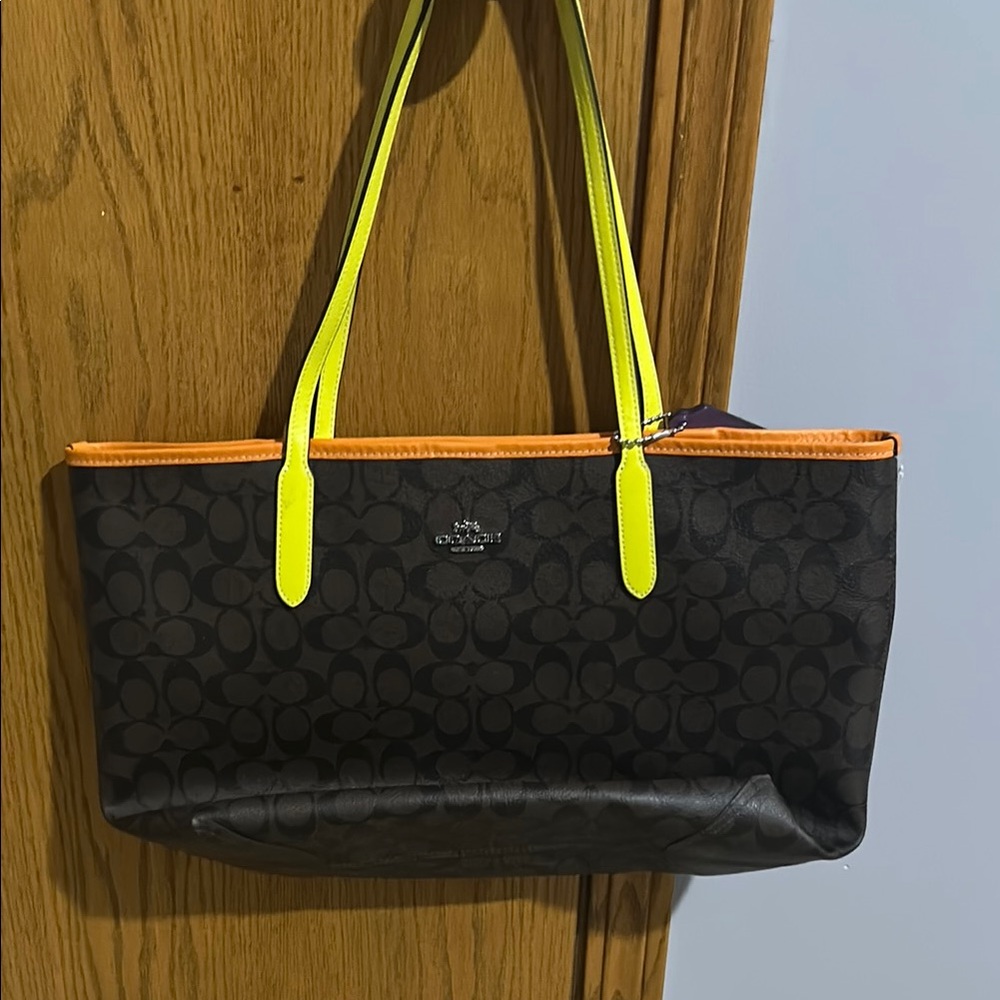 Coach traditional tote with fun pops of color